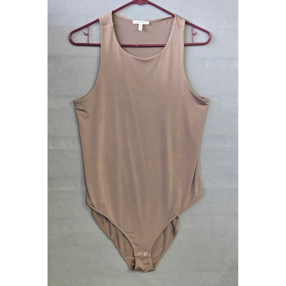 Womens XL Smoothing Sleeveless Bodysuit Lot 2 Tan Taupe High Neck Snap Closure